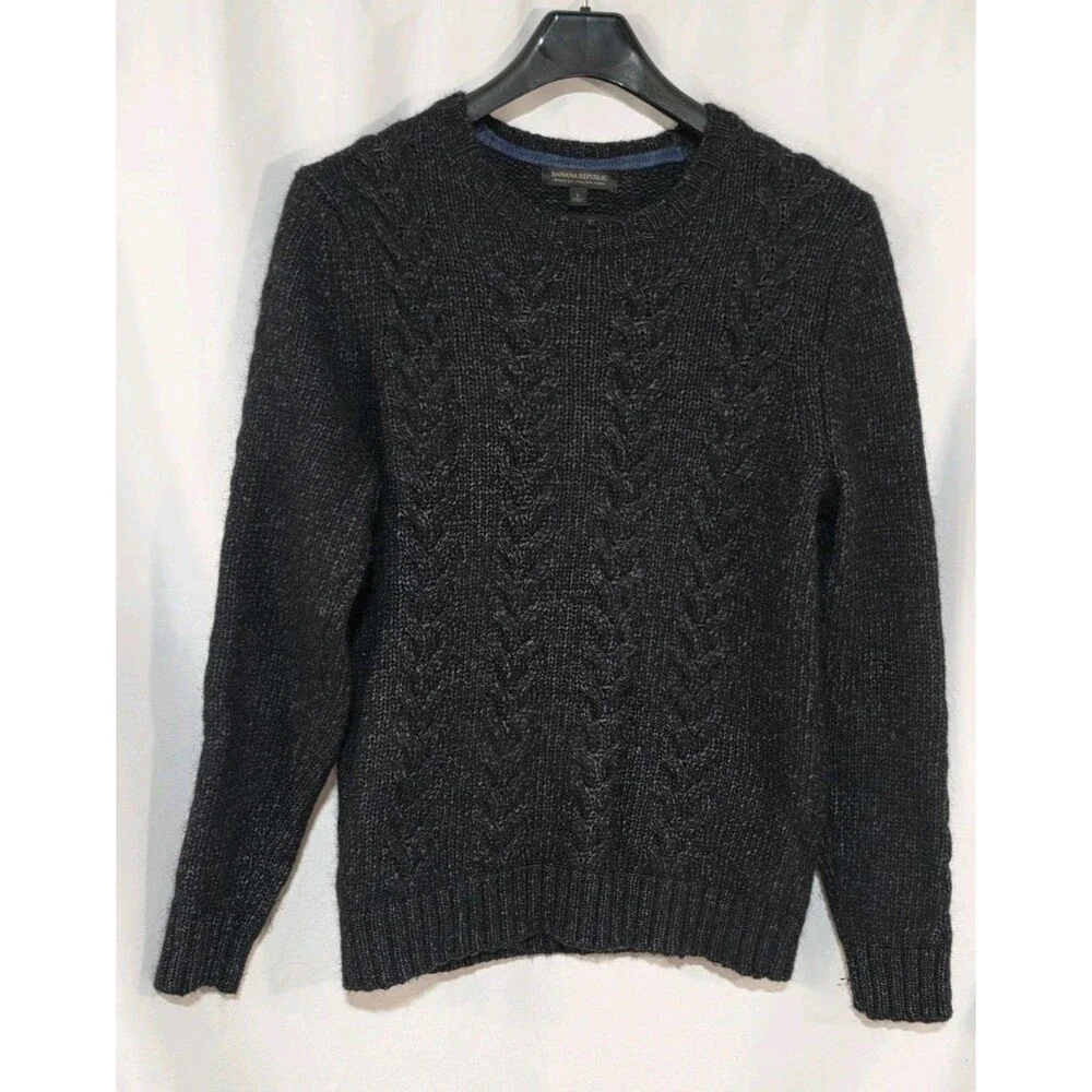 Banana Republic Mens L TD Modern Cable Knit Sweater Charcoal Moonless Night EUC